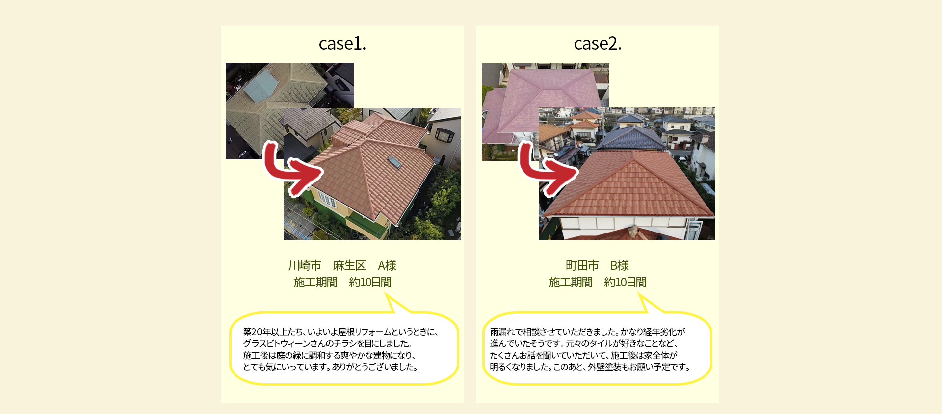 築20年以上の屋根リフォームの事例写真・雨漏りで相談いただいた屋根と外壁塗装の施工事例写真