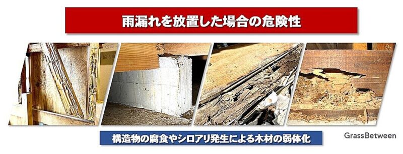 雨漏れを放置して弱体化した家の木材の画像