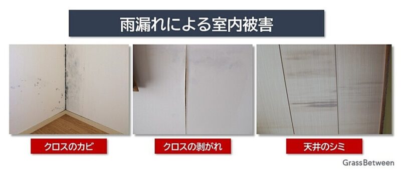 雨漏れによる室内壁にできたクロスの剥がれやカビ画像
